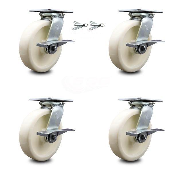 Service Caster 8 Inch Nylon Caster Set with Roller Bearing 4 Brake and 2 Swivel Lock SCC SCC-35S820-NYR-SLB-BSL-2-SLB-2 - main